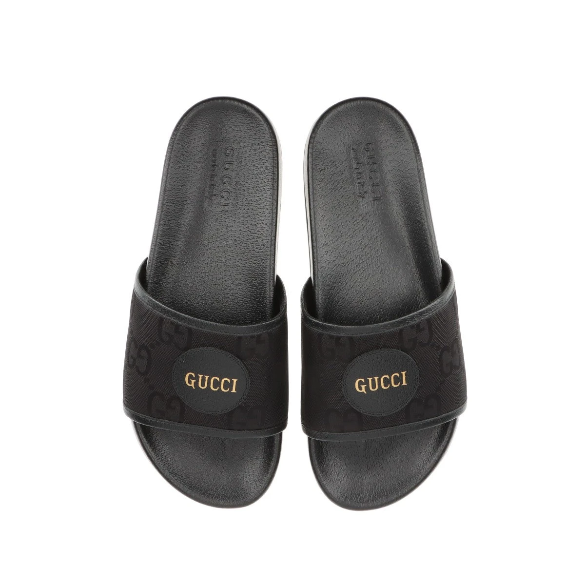 新品新古グッチGUCCIブランド刻印加工メンズブラックレザーサンダル