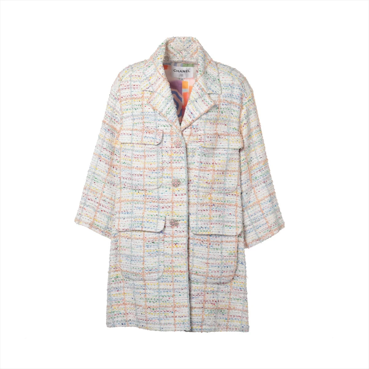 シャネル グリポア P61 コットン×ナイロン コート 38 レディース マルチカラー P61328V46608 ツイード サイドジップ 中古シャネル グリポア P61 コットン×ナイロン コート