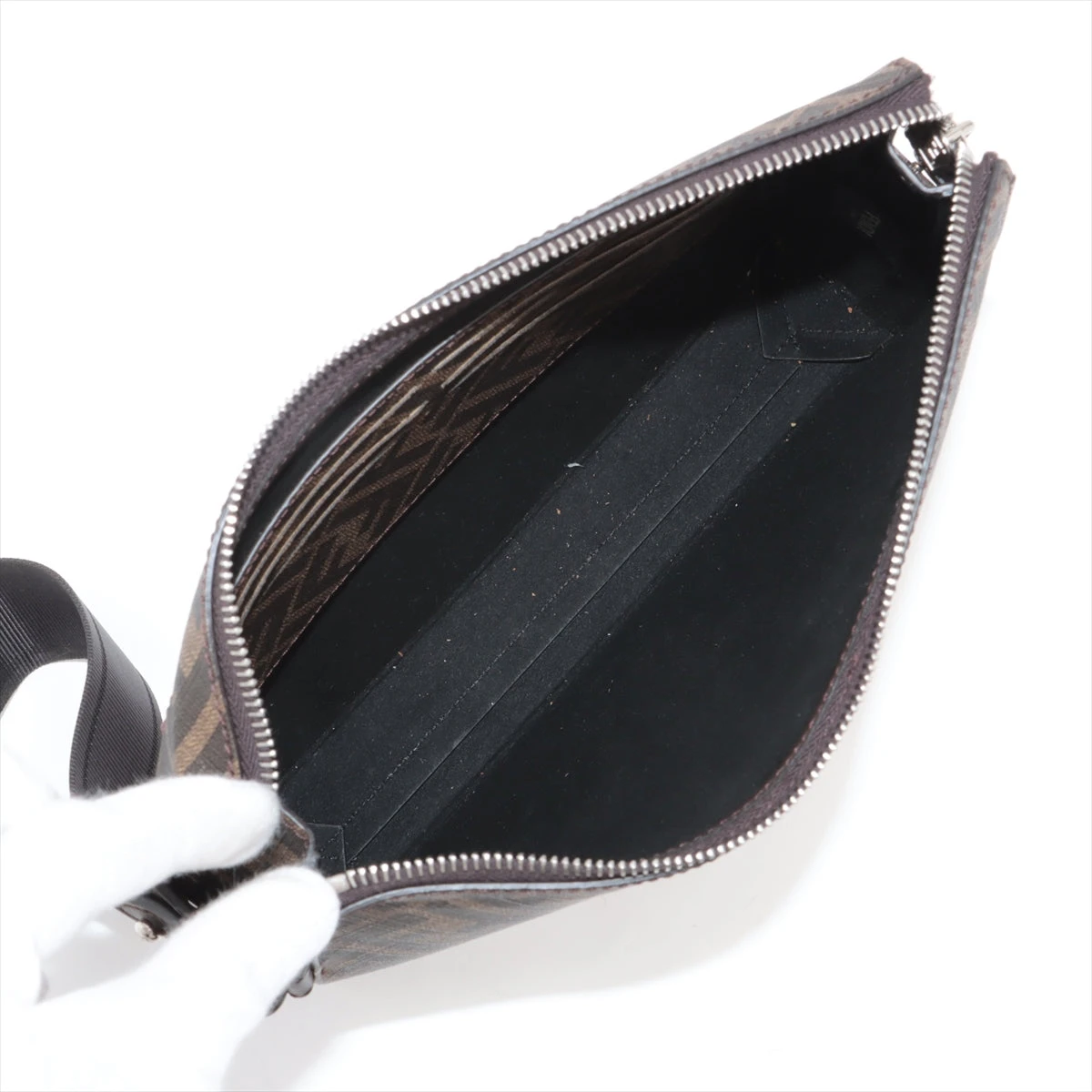フェンディ ロゴ ズッカ PVC×レザー セカンドバッグ ブラウン