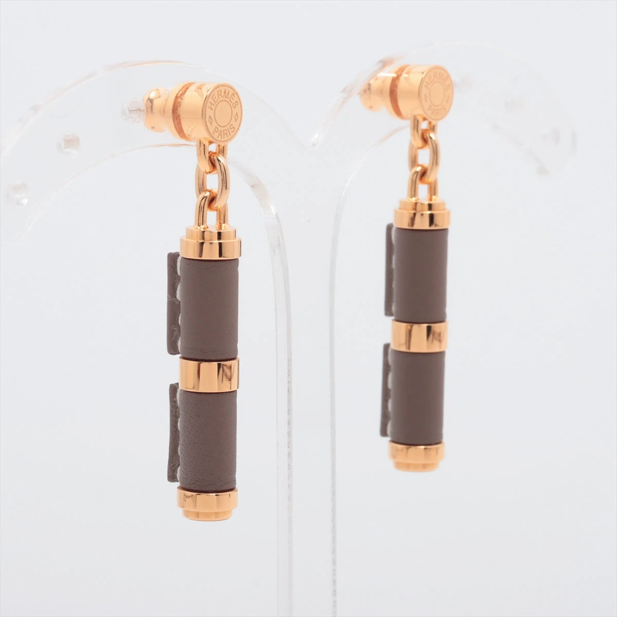 エルメス シャルニエール ピアス(両耳用) GP×レザー エトゥープ