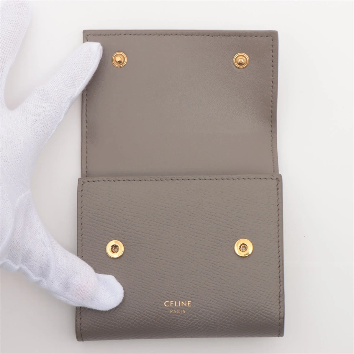 【CELINE】スモール トリフォールドウォレット　グレージュ セリーヌ スモールトリフォールド レザー コンパクトウォレット