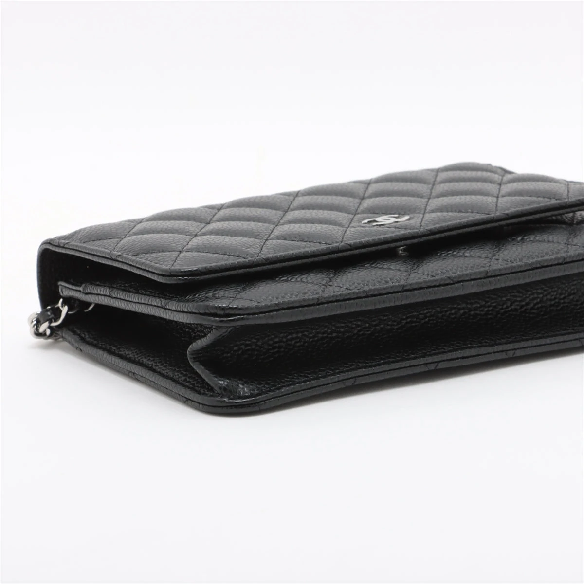 正規品CHANELキャビアスキンチェーンウォレットブラックシルバー金具 CHANEL シャネル マトラッセ キャビアスキン チェーンウォレット