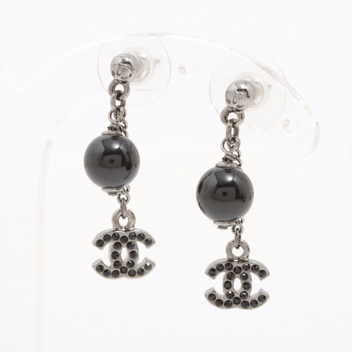 CHANEL ピアス　両耳　シルバー　ブラック　ラインストーン　ココマーク CHANEL シャネル ピアス 両耳 CCマーク ココマーク 定番 ABD766