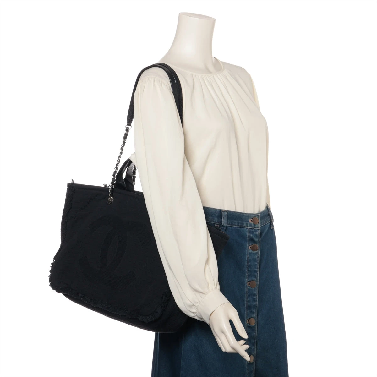 シャネル ココマーク コットン チェーントートバッグ ブラック