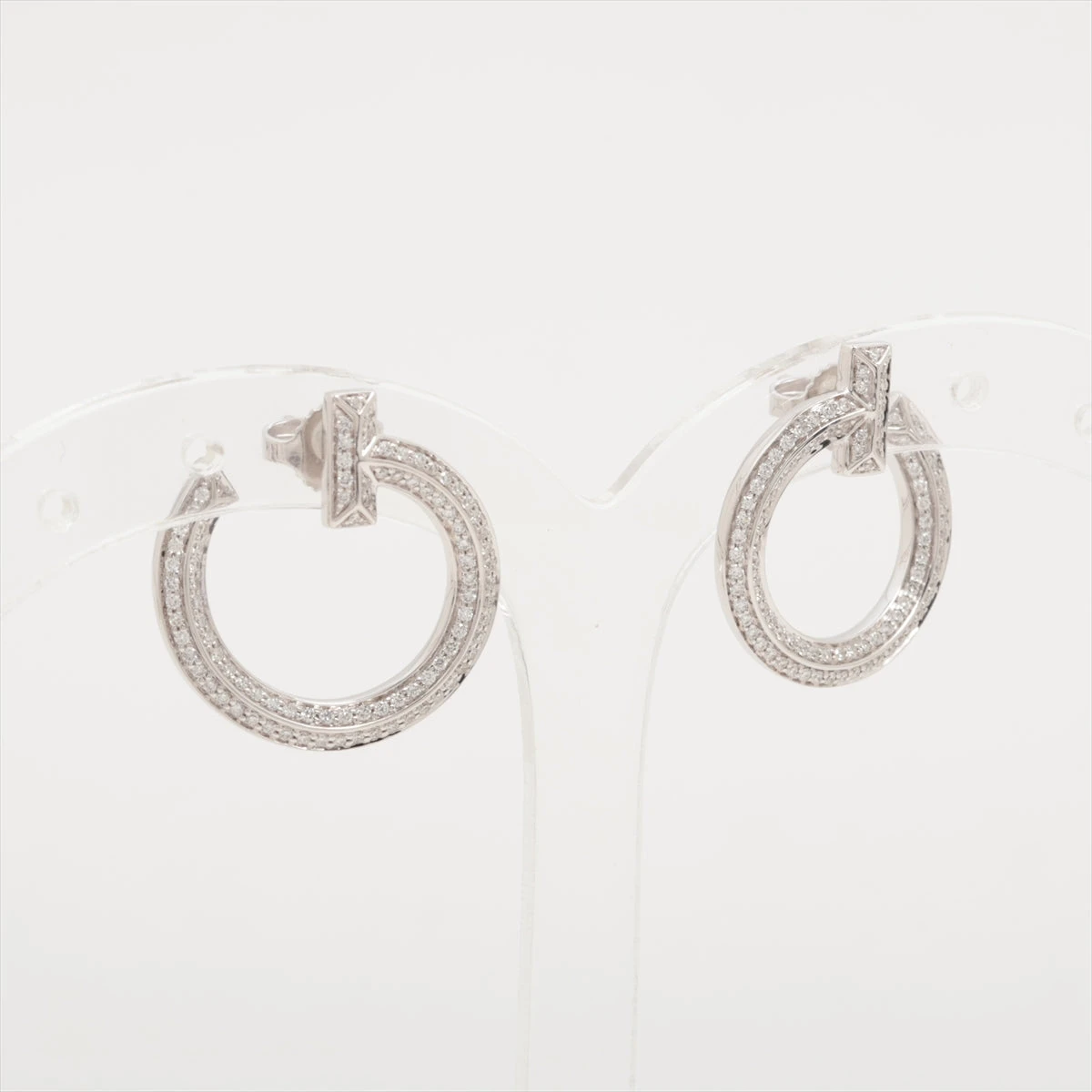 ティファニー Tワン オープン フープ ダイヤ ピアス 750(WG) 8.5