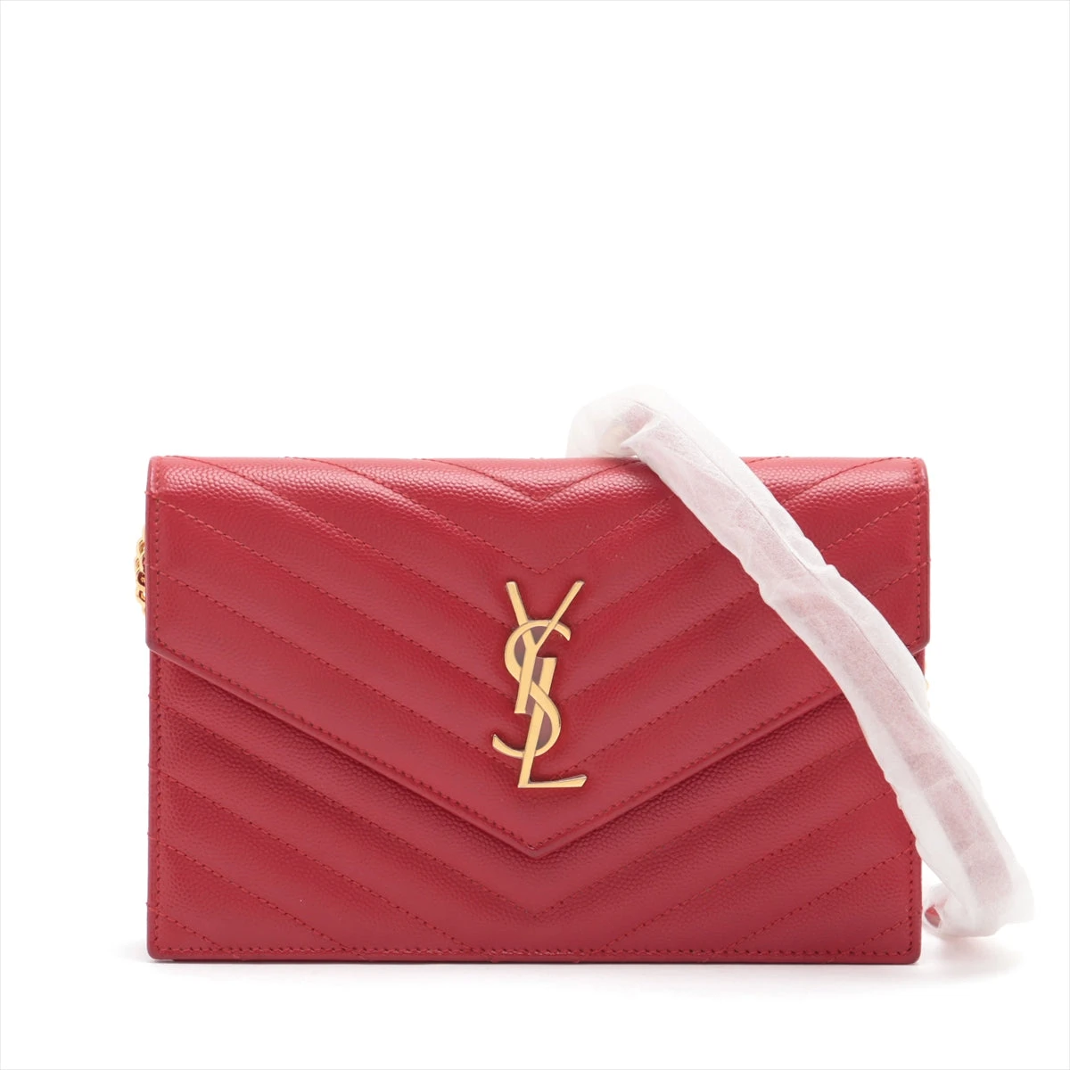 サンローランパリ カサンドラ レザー チェーンウォレット レッド  