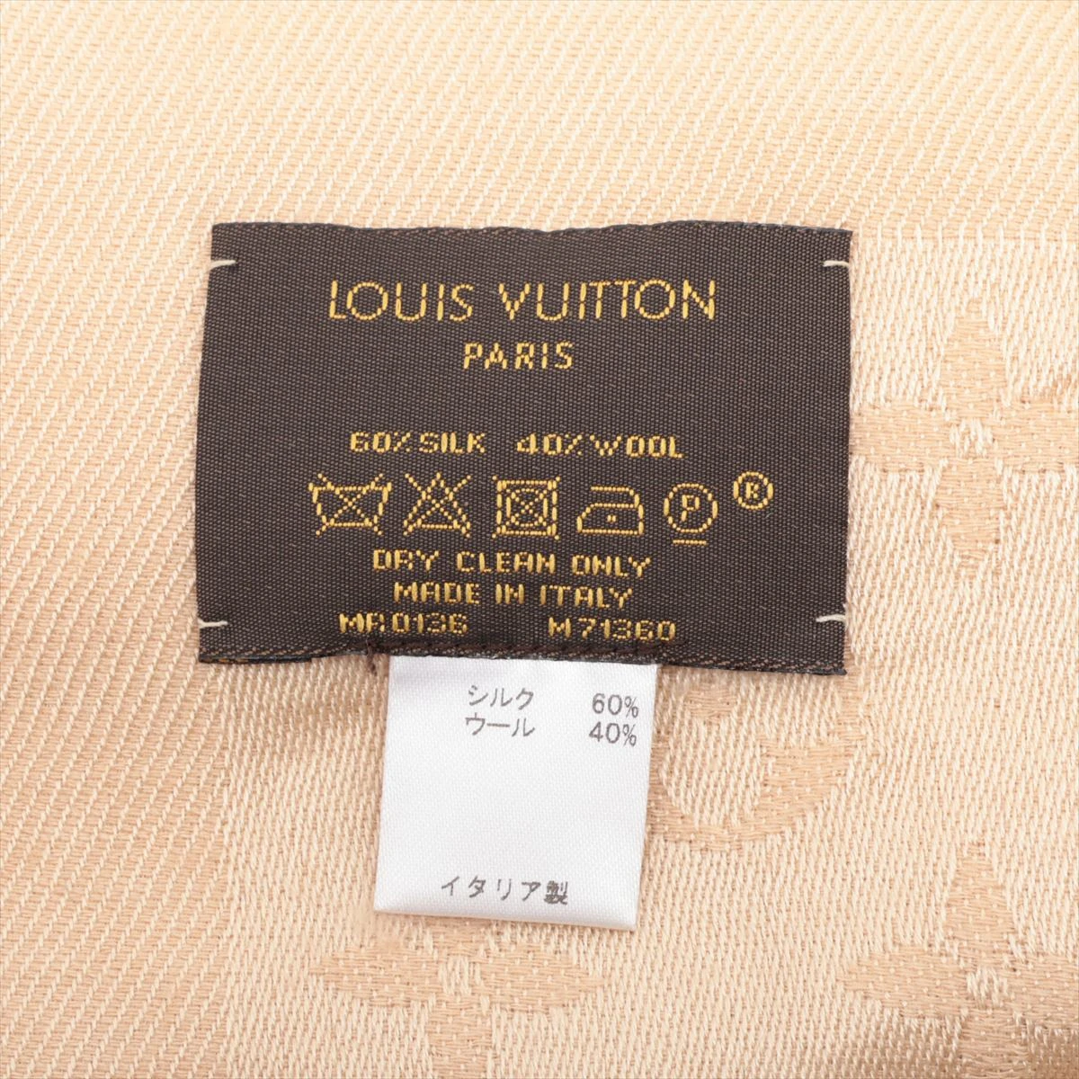 ルイヴィトン モノグラム ショール シルク60%×ウール40% ベージュ系 LOUIS VUITTON ルイ・ヴィトン シルク ウール ショール
