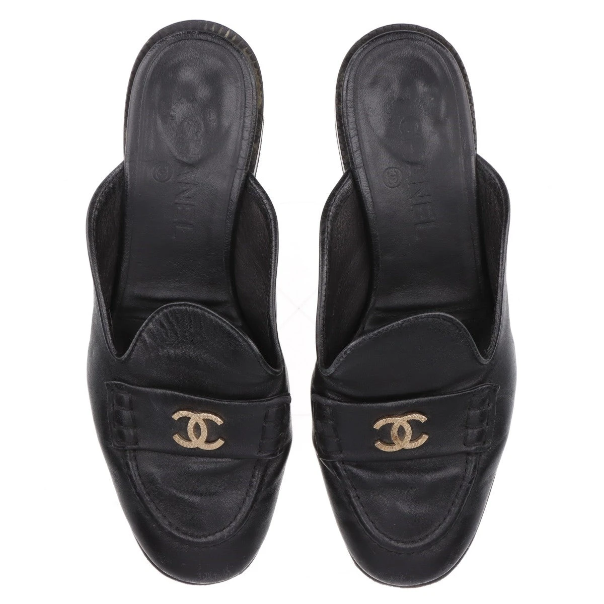 新品仕上げ済 CHANEL ココマーク オールレザー ミュール 37 シャネル ココマーク レザー ミュール 37 1/2 レディース