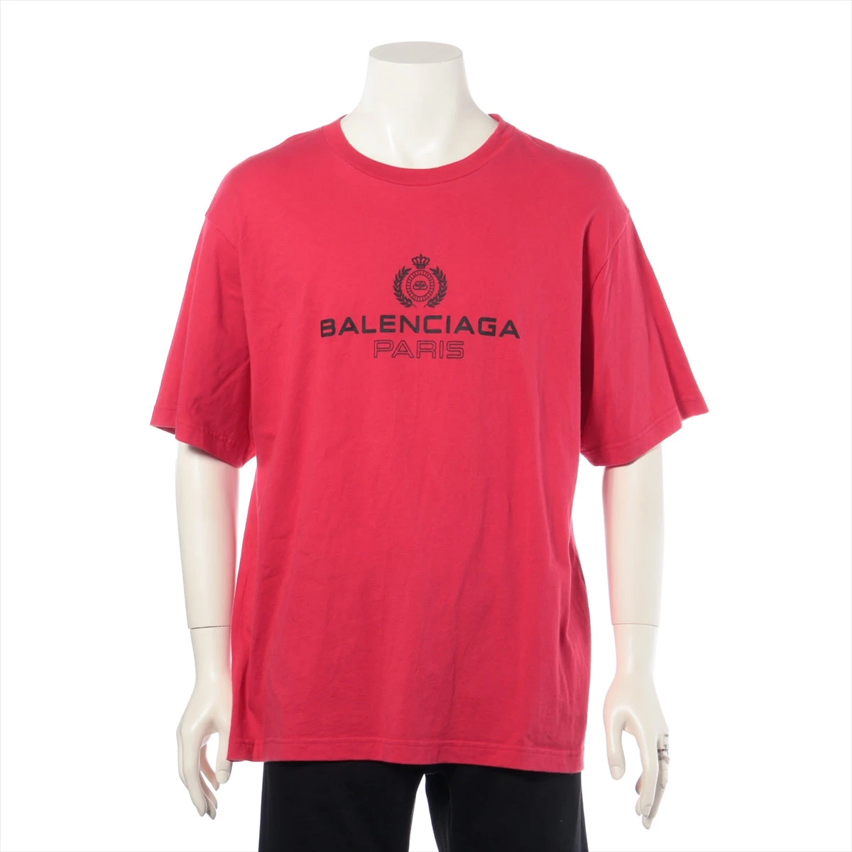 バレンシアガ 19年 コットン Tシャツ L メンズ レッド×ブラック 594579 