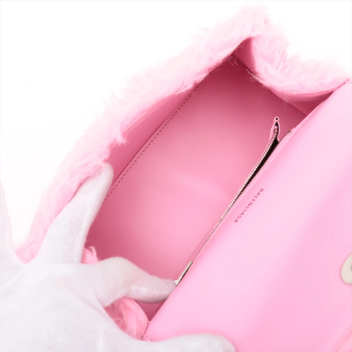 バレンシアガ アワーグラス ファー 2WAYハンドバッグ ピンク 676365