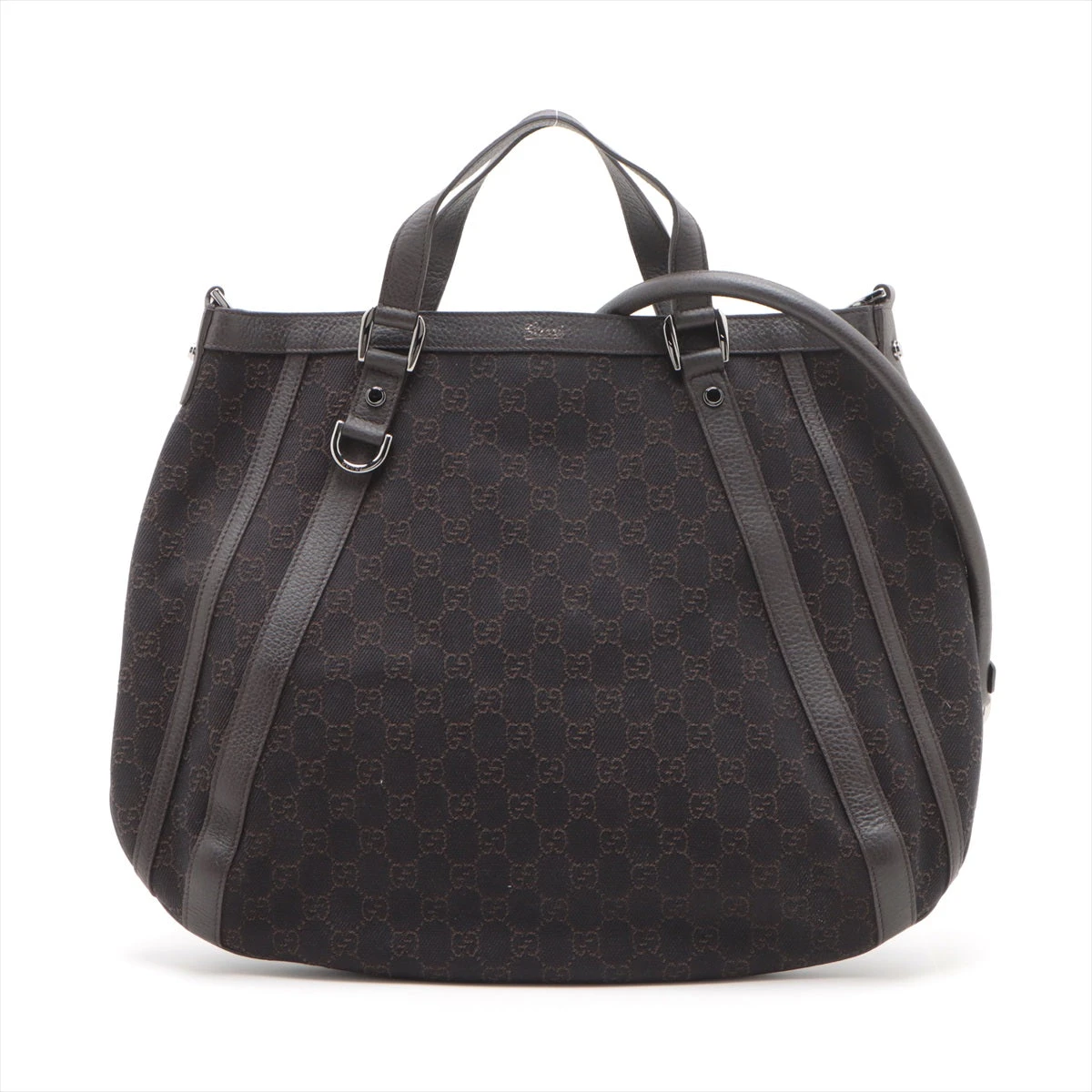 GUCCI 布バック　黒 グッチ キャンバス×レザー 2WAYトートバッグ ブラック 268641