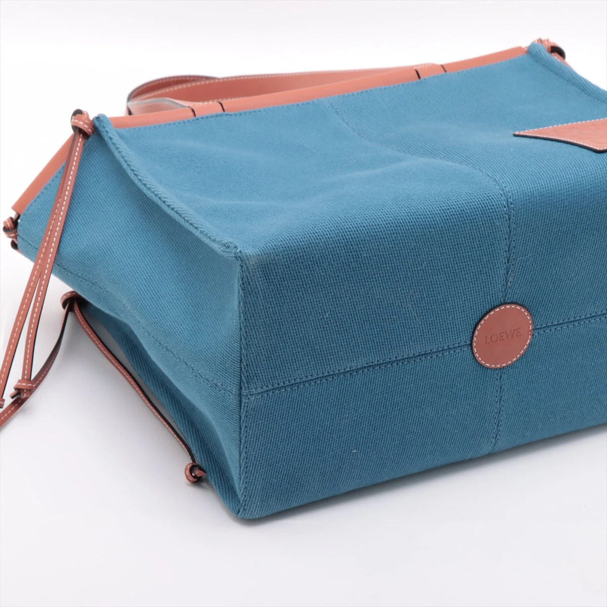 ロエベ クッション キャンバス×レザー トートバッグ ブルー