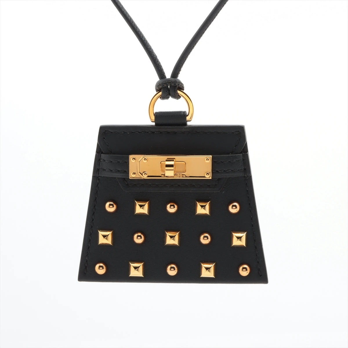 エルメス モンプティケリーGM ネックレス GP×革 ブラック A3099118 