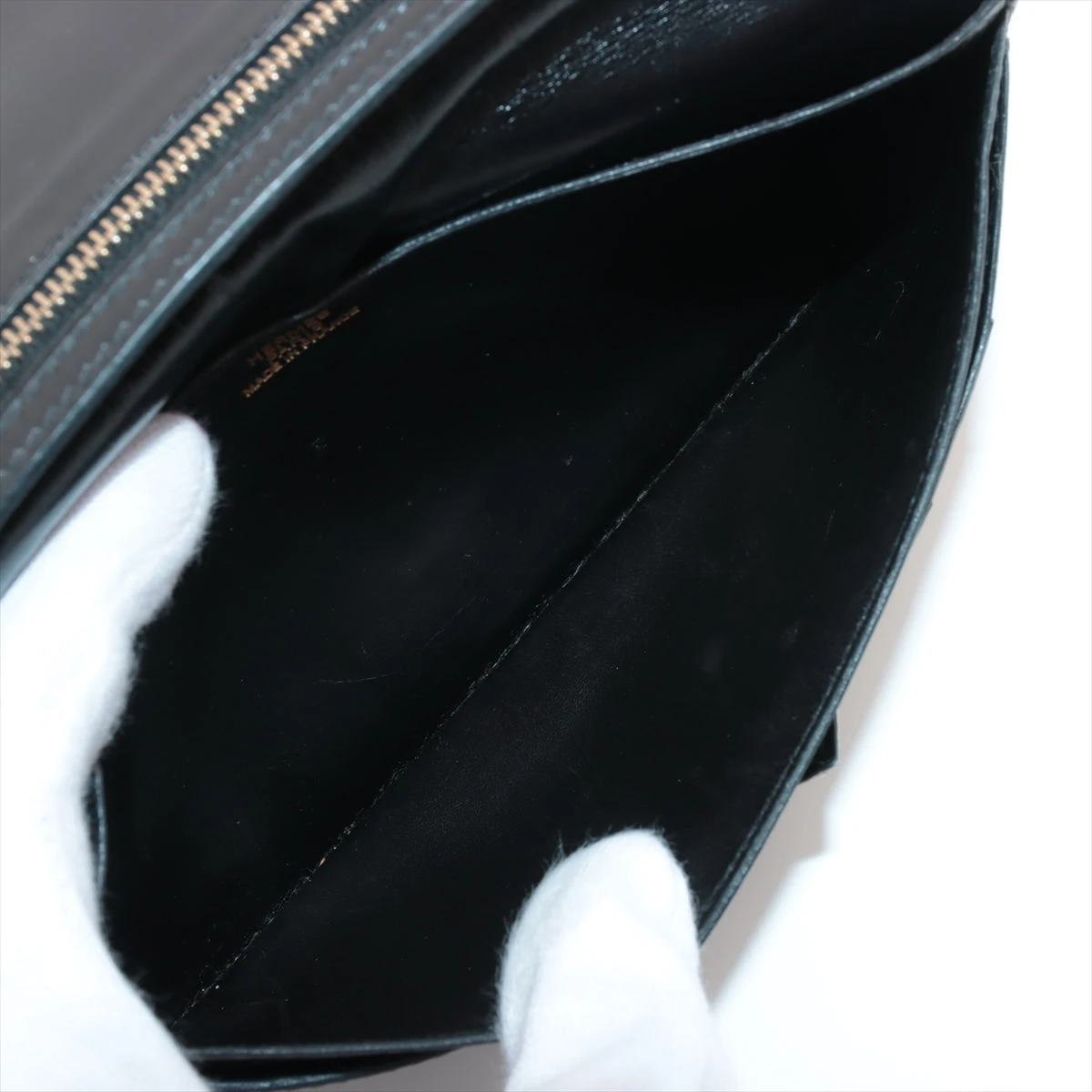 エルメス ベアン ボックスカーフ 財布 ブラック ゴールド金具 □D:2000