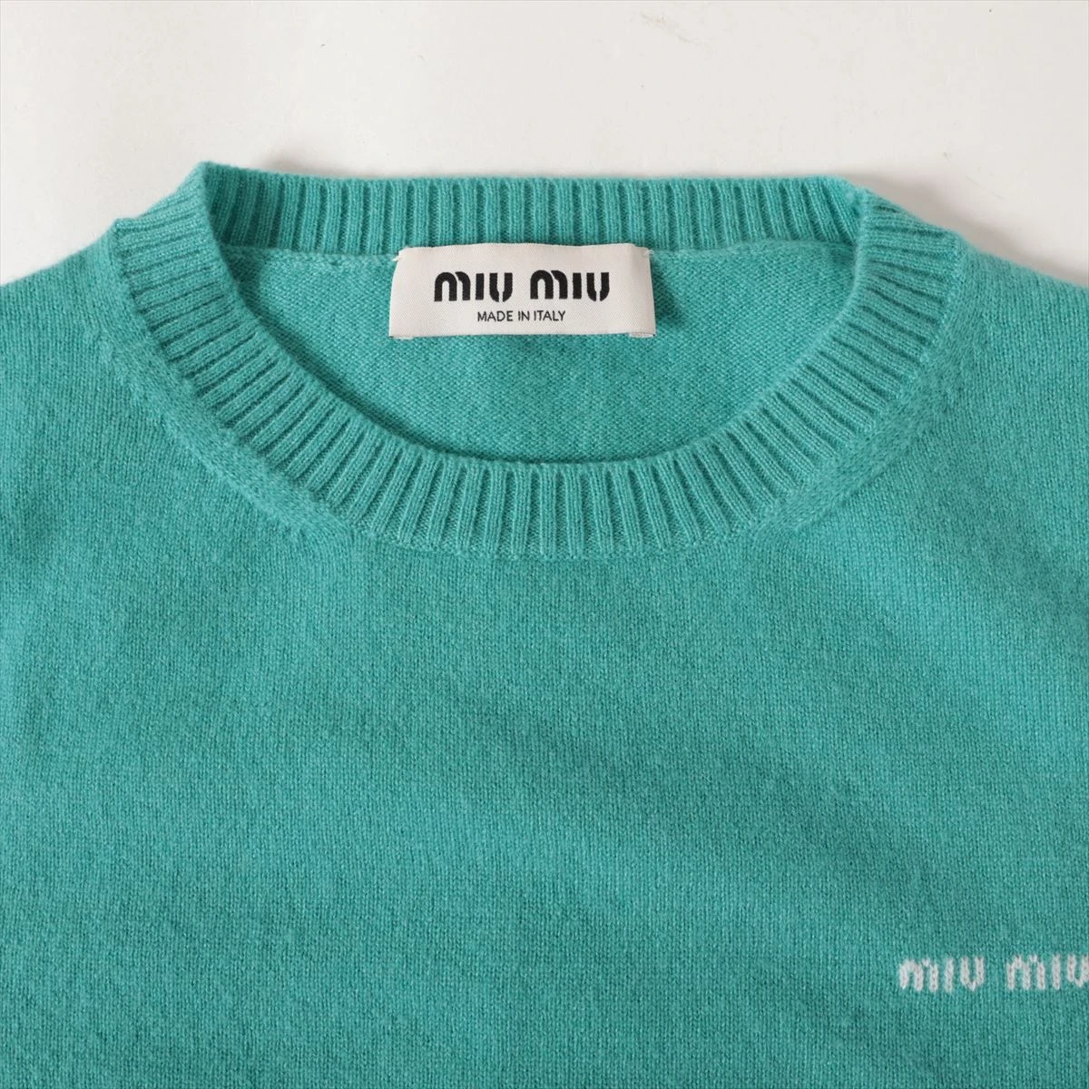 ミュウミュウ　36 グリーン メッシュ編み 半袖セーター ミュウミュウ 36 グリーン メッシュ編み 半袖セーター M1093