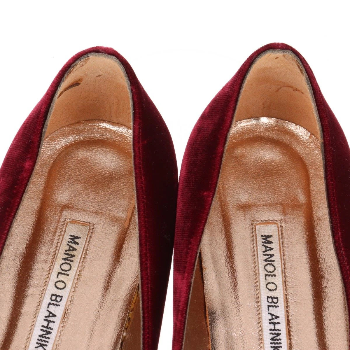 マノロブラニク ハンギシ ベロア×レザー フラットパンプス 38