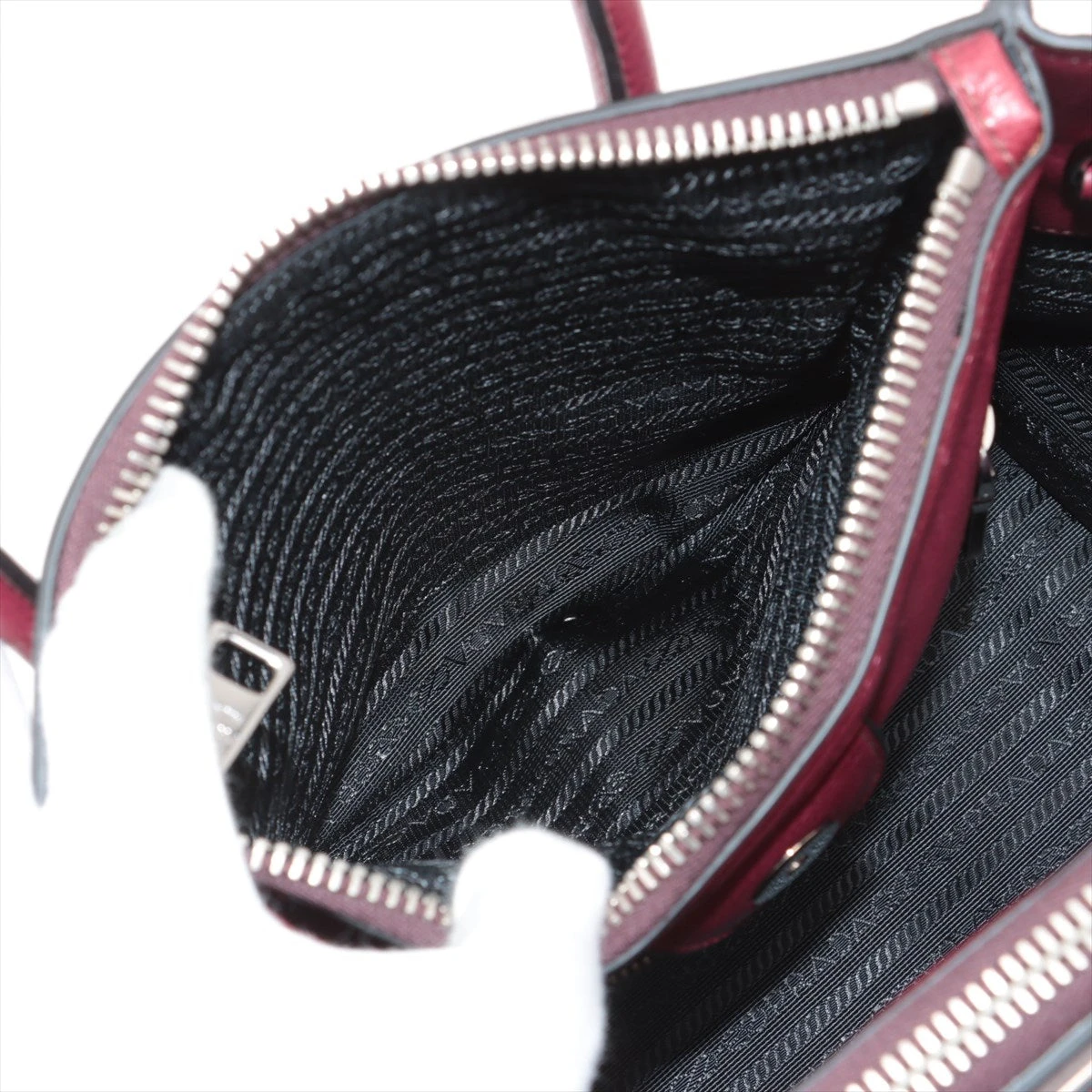 プラダ グレースカーフ レザー 2WAYハンドバッグ ボルドー B2625M