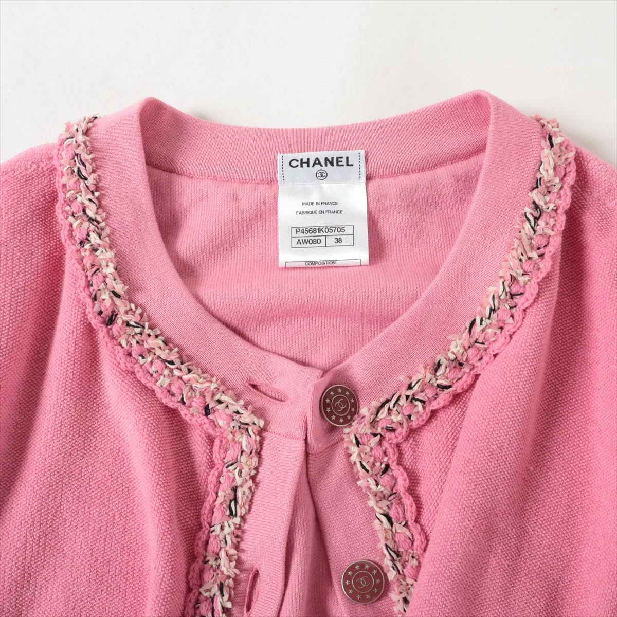 Day day okCHANEL ピンクカラー ココボタンコレクション シャネル ココボタン P45 コットン×カシミヤ カーディガン 38