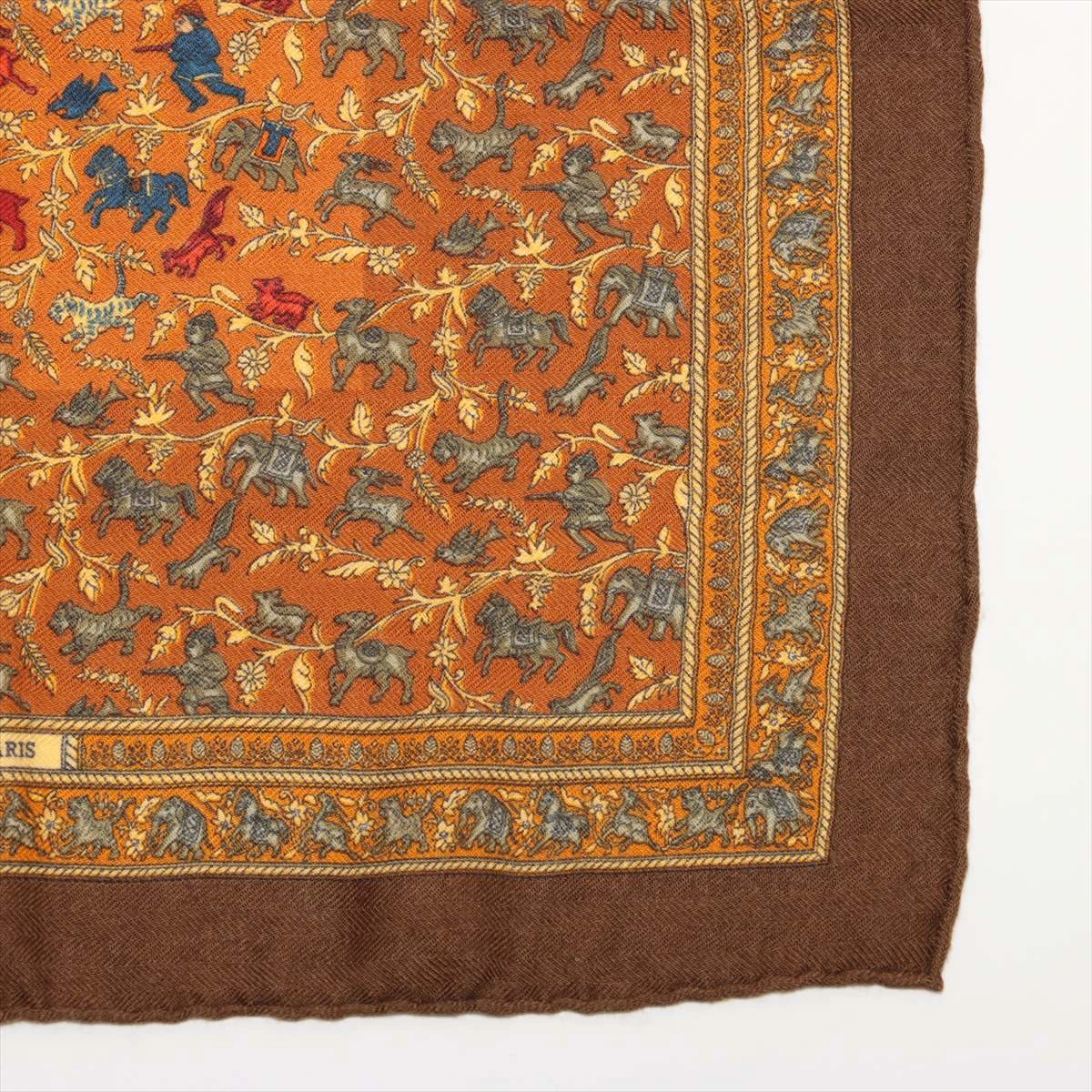 HERMES カシミヤシルク インドの狩猟CHASSE EN INDE プチカレ HERMES エルメス カレ140 カシシル 『CHASSE EN INDE(インドの