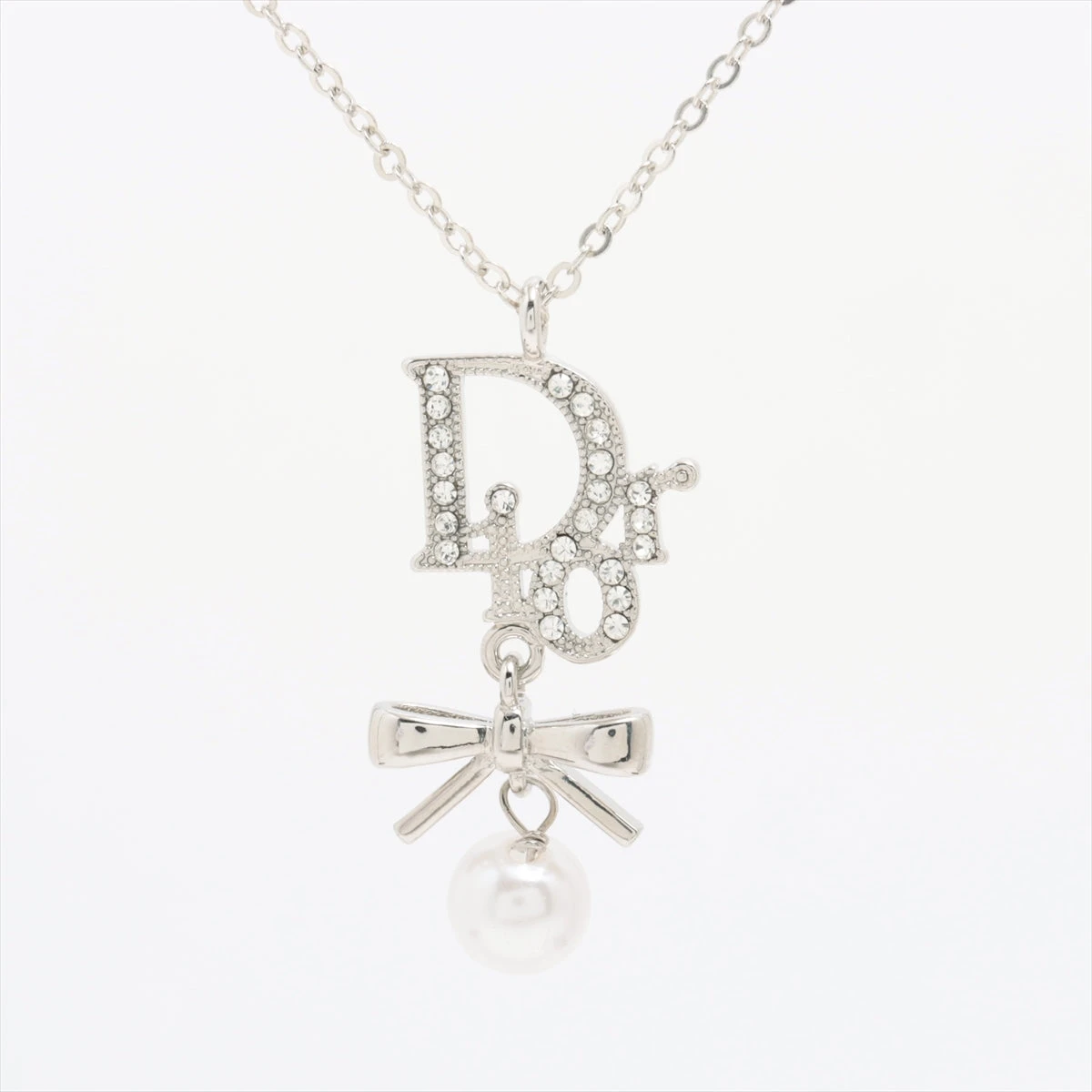 ディオール Diorロゴ ネックレス GP×ラインストーン シルバー A3098435 