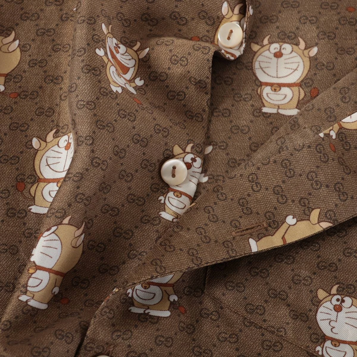 グッチ×ドラえもん インターロッキングG シルク シャツ 46 メンズ