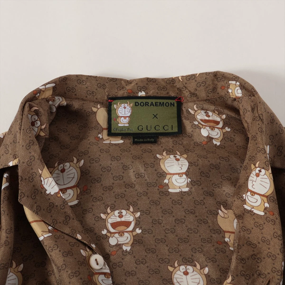 グッチ×ドラえもん インターロッキングG シルク シャツ 46 メンズ