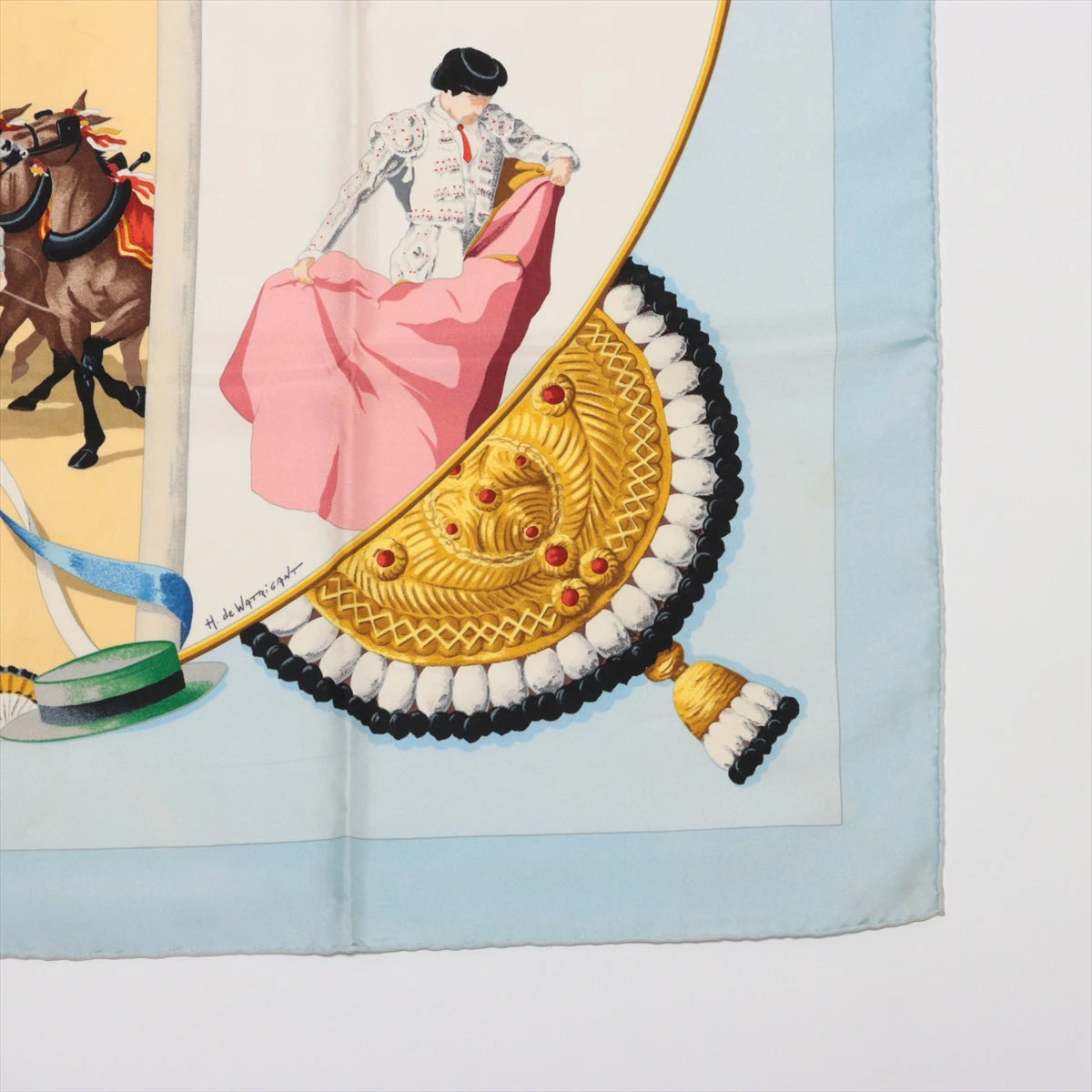エルメス HERMES スカーフ カレ90 PLAZA DE TOROS 闘牛場 エルメス カレ90 PLAZA DE TOROS 闘牛場 スカーフ シルク ブルー