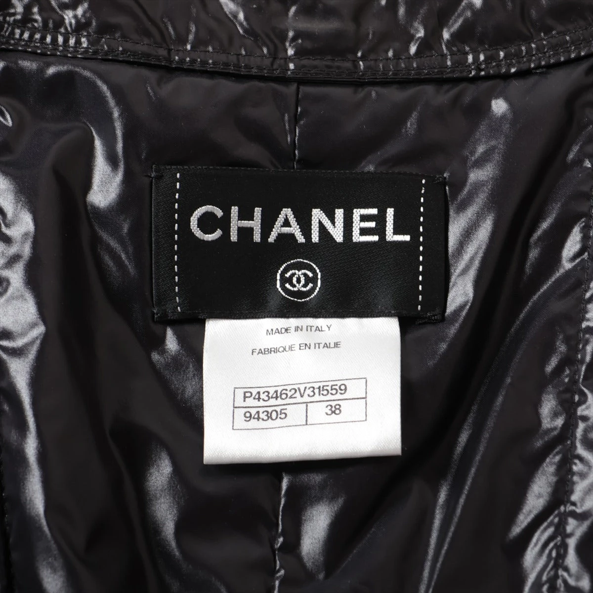 シャネル ナイロンジャケット CHANEL ノーカラージャケット 34 ブラック シルク ナイロン