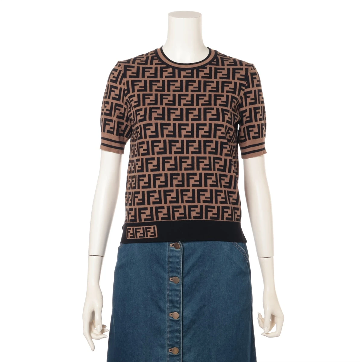 フェンディ ズッカ 20年 ポリエステル 半袖ニット 38 レディース  