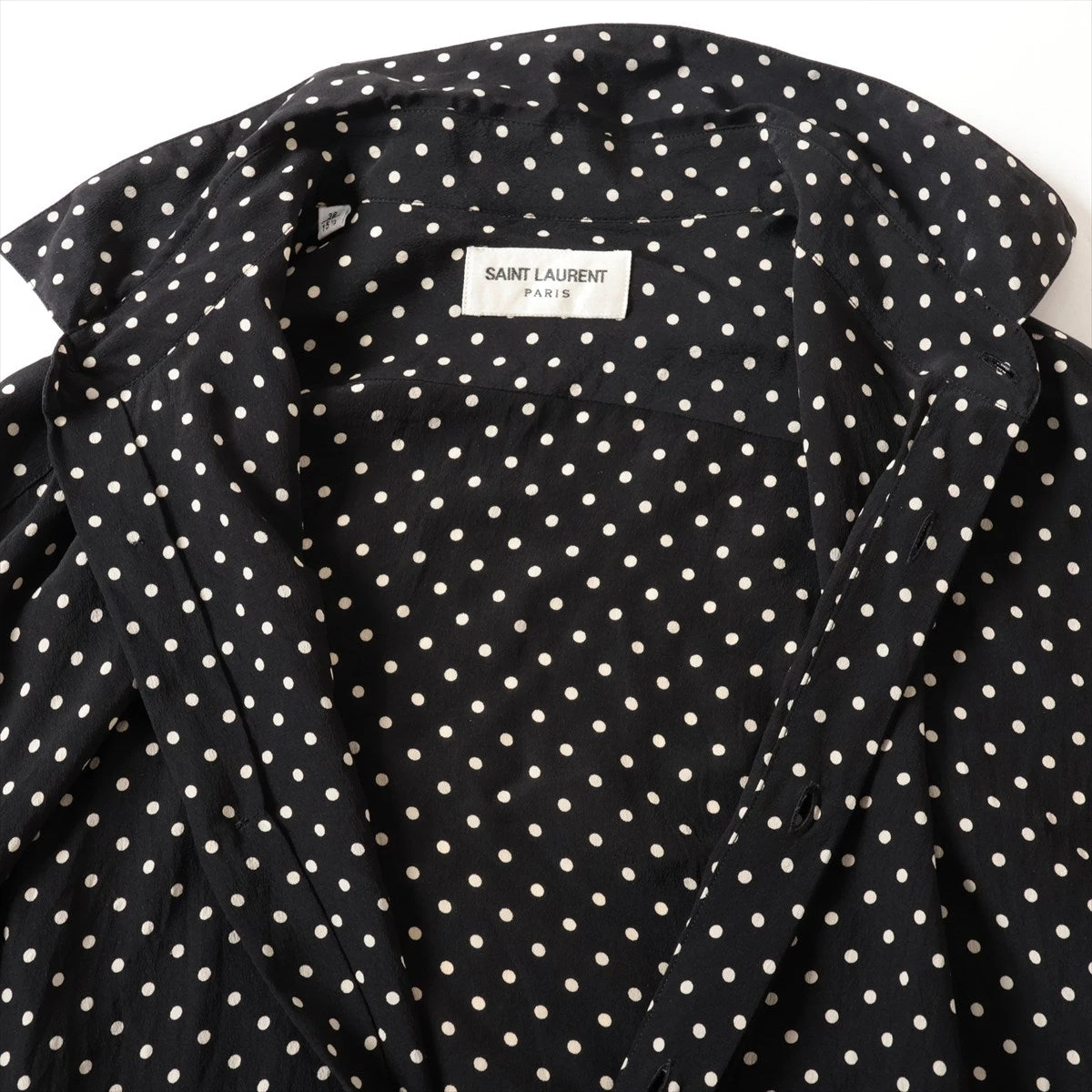 サンローラン　シルク　シャツ　長袖　ブラック SAINT LAURENT (サンローラン) SHIRT IN DOTTED SHINY AND MATTE