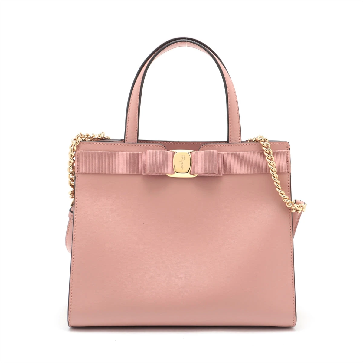 【美品】 Ferragamo ヴァラリボン ハンドバッグ 2Way パーティー フェラガモ ヴァラリボン レザー 2WAYハンドバッグ ピンク