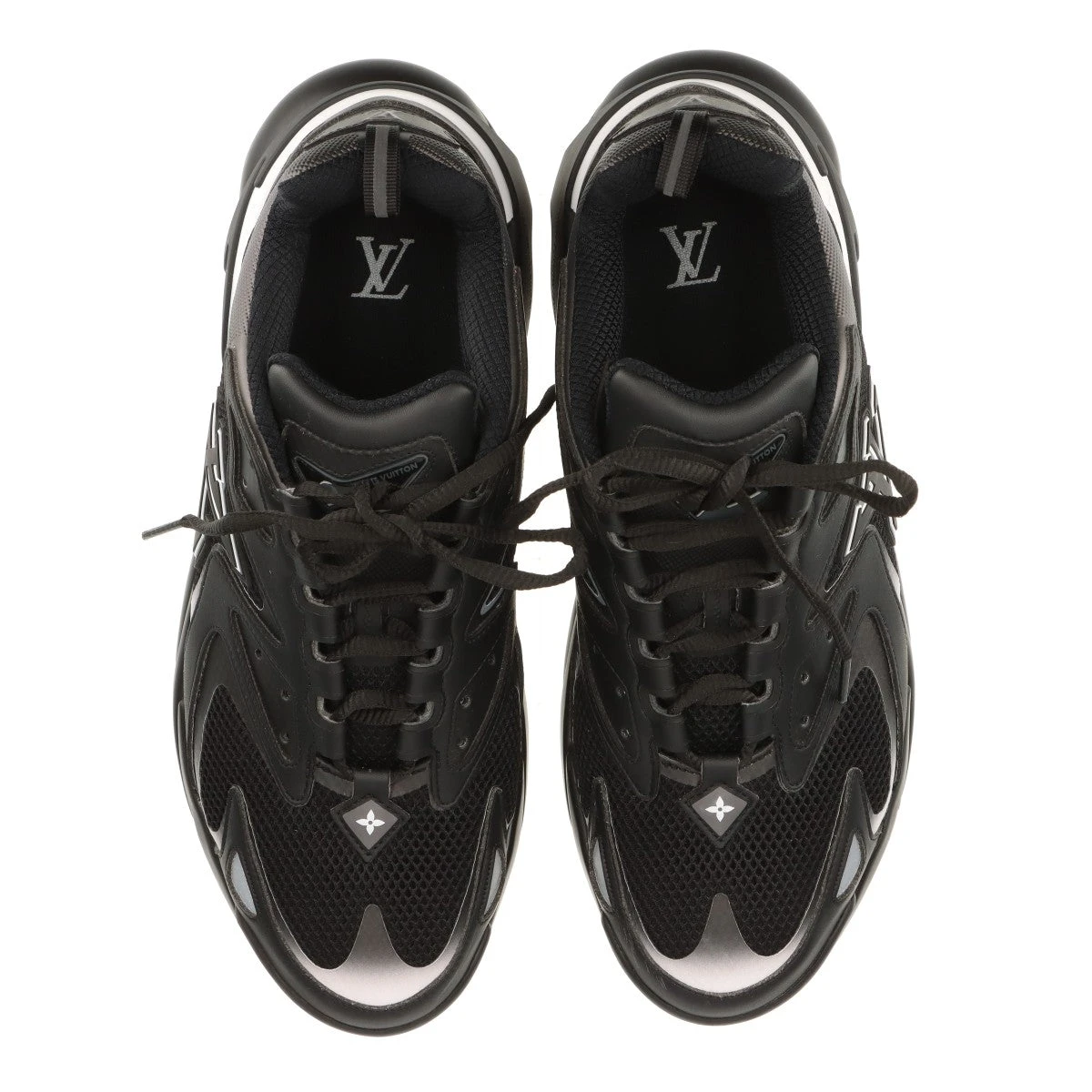 Louis Vuitton メッシュ モノグラムレザースニーカー ヴィトン メッシュ×レザー スニーカー 6 1/2 メンズ ブラック
