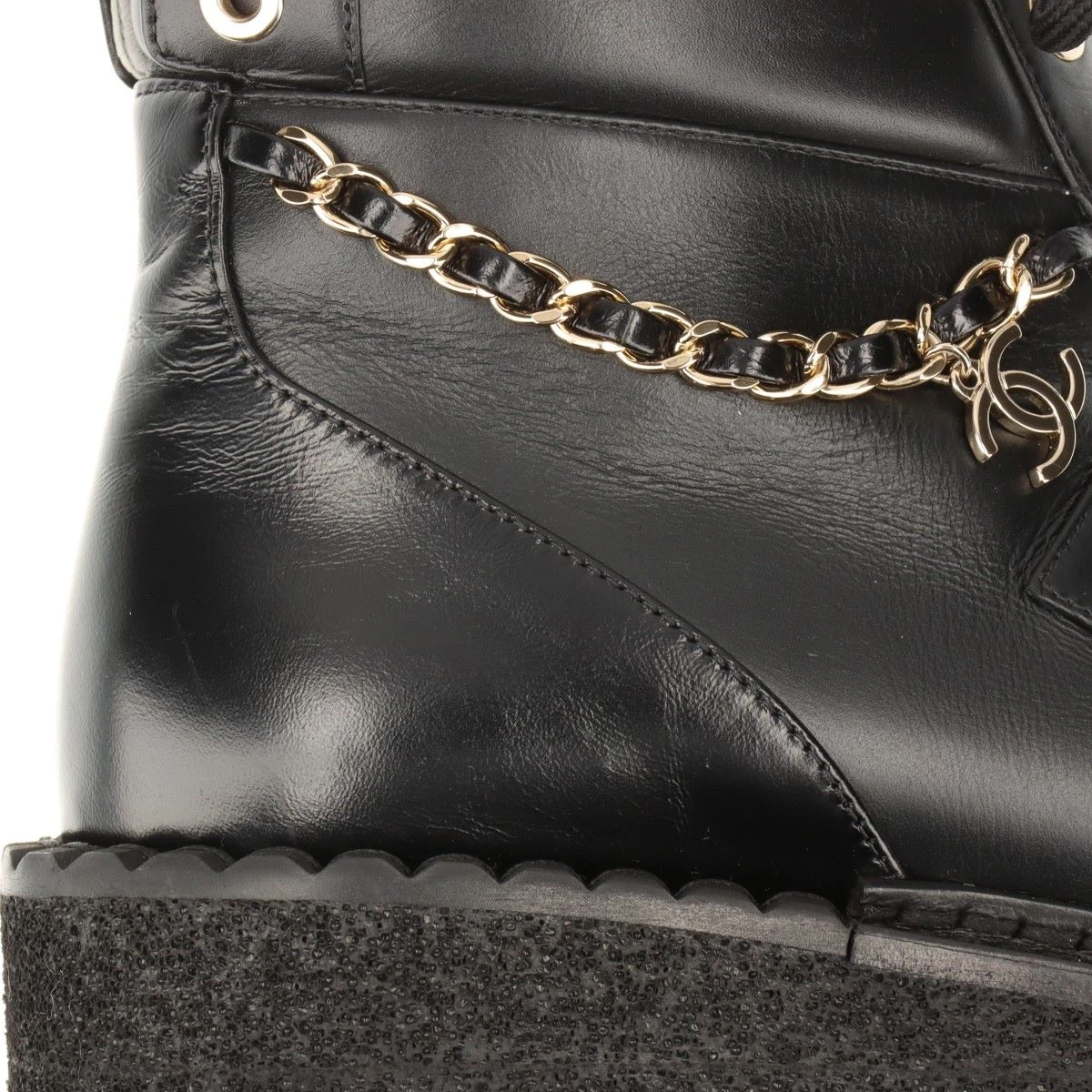 grace CHANEL ココマーク チェーン ショートブーツ　35 シャネル ココマーク レザー ショートブーツ 35C レディース