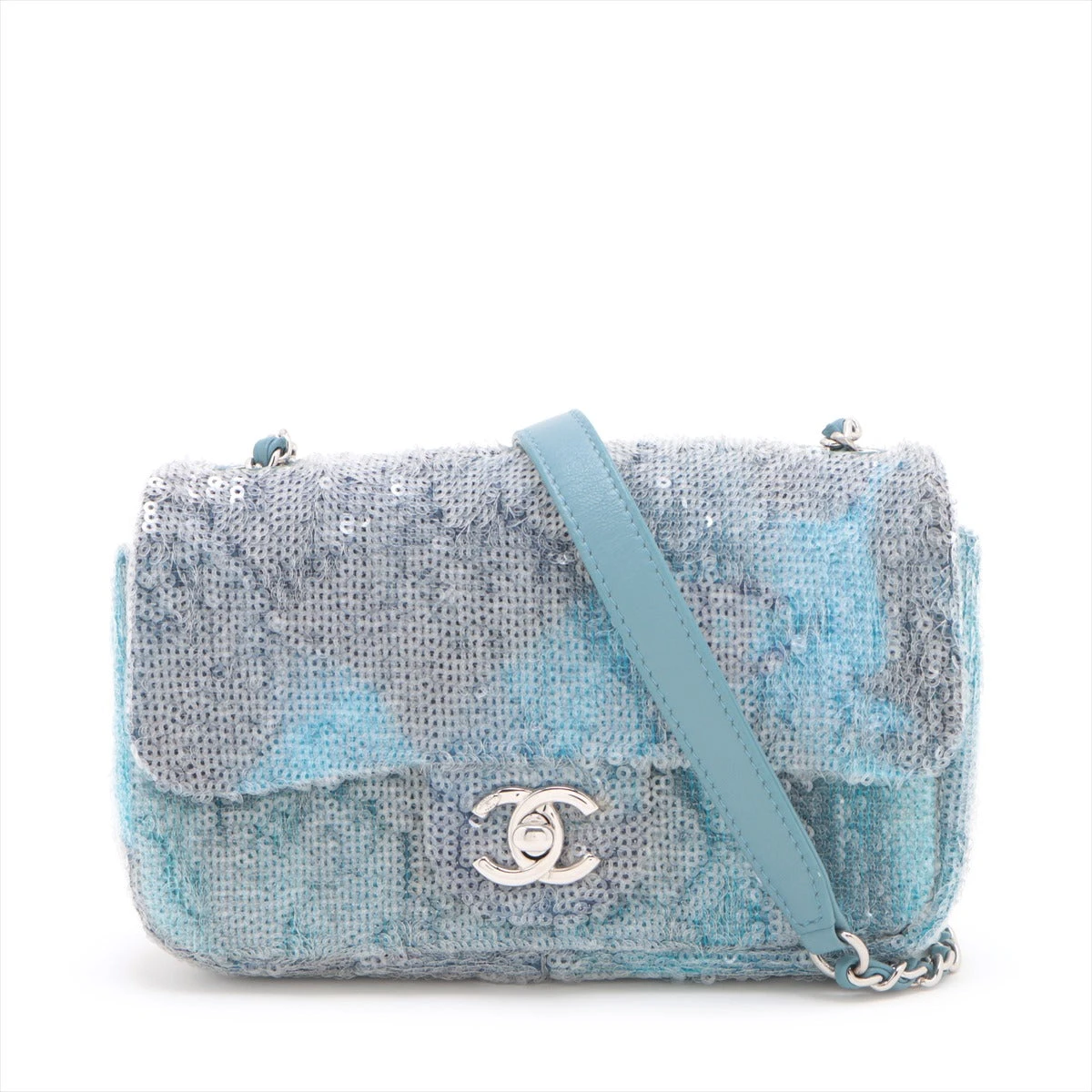 CHANEL 水色　スパンコールトートバッグ シャネル ココマーク スパンコール シングルフラップ シングルチェーン