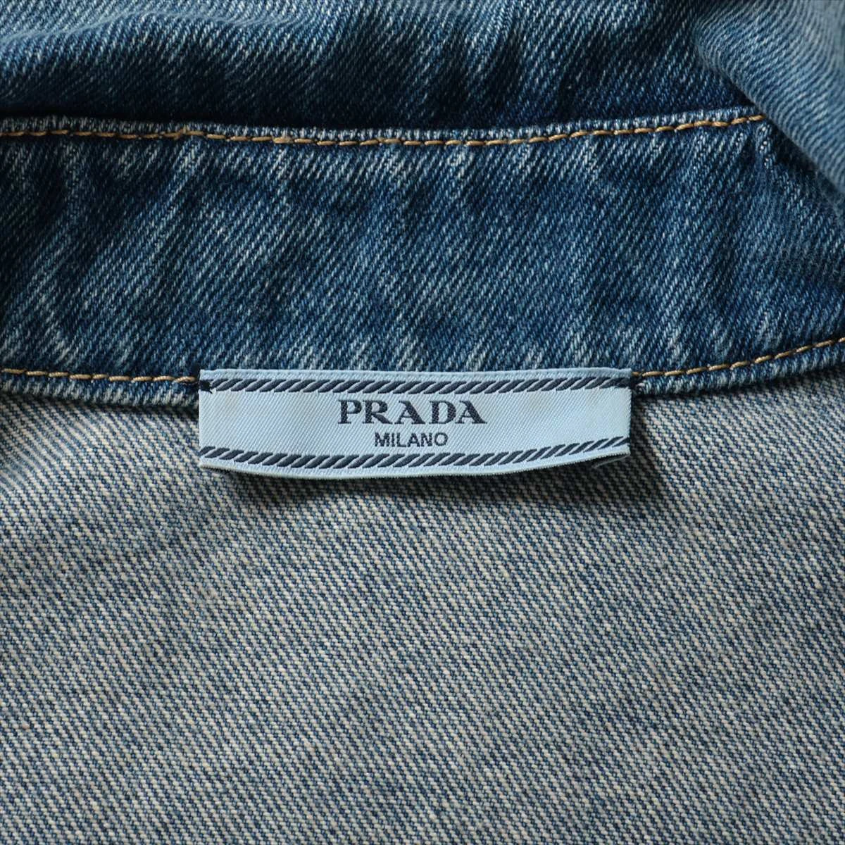 青シャツデニム銀ピアスパンツ革財布にPRADAプラダロゴバッグ ネイビー オーバーサイズ オーガニックデニム シャツ | PRADA