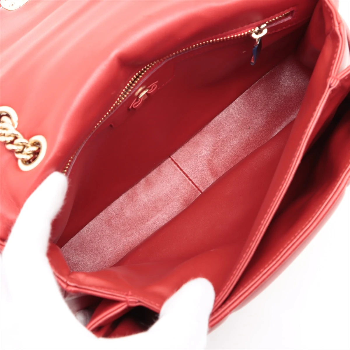 フェラガモ ヴァラリボン レザー チェーンショルダーバッグ レッド