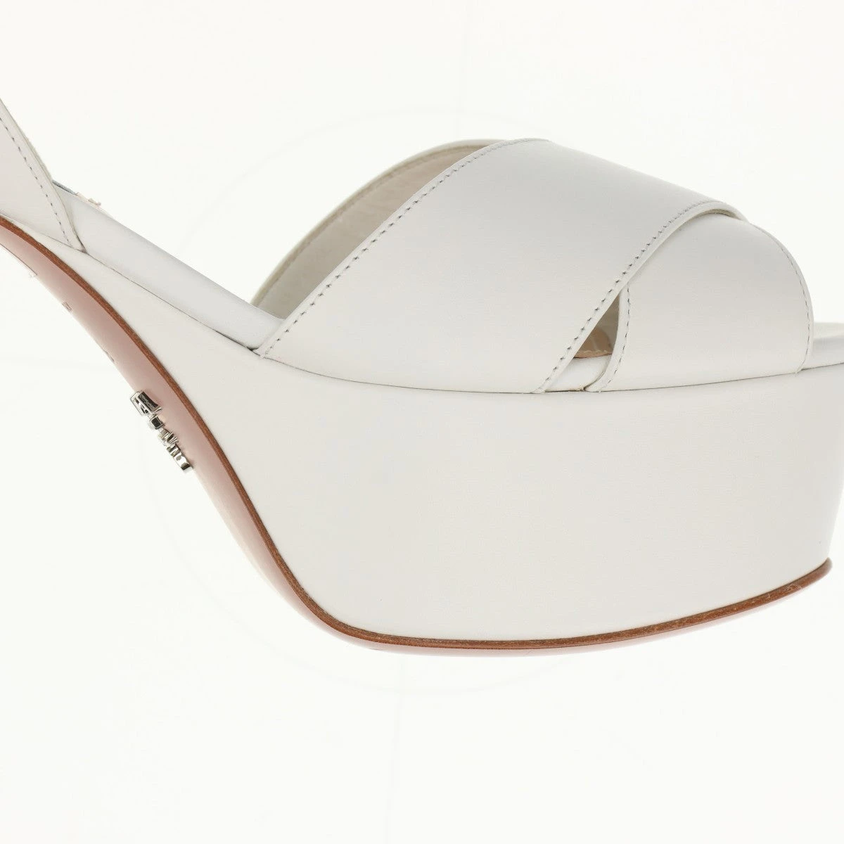 【PRADA】lady's レザー ハイヒールサンダル white プラダ レザー サンダル 35.5 レディース ホワイト 厚底