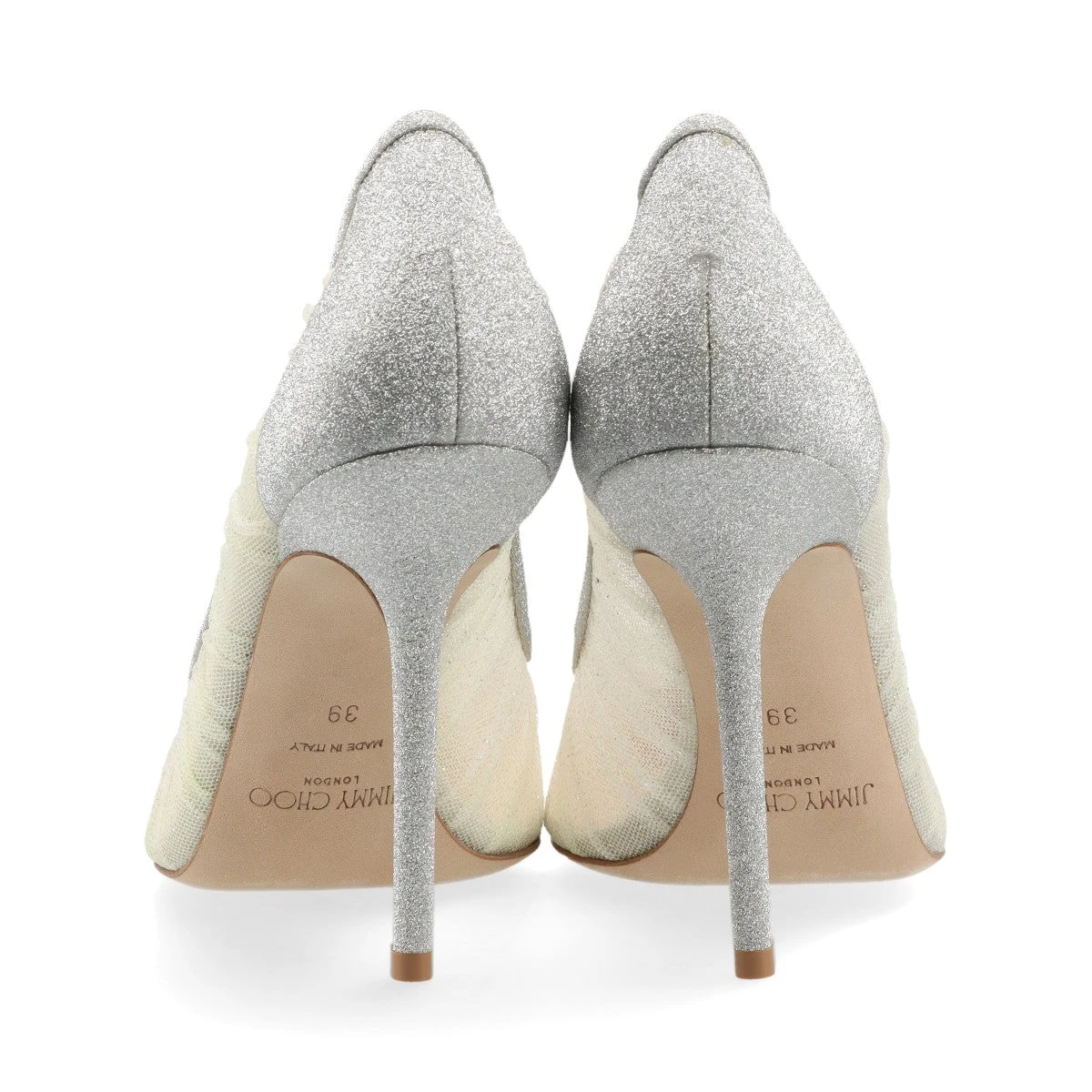 JIMMY CHOO シルバー グリッターパンプス Elisa 45|シルバー/Latte グリッターレザー・パンプス| ジミー