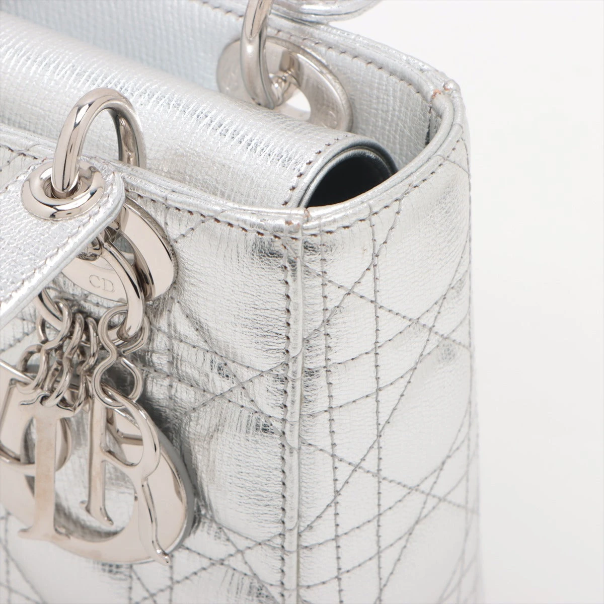 美品　Dior　ディオール　チャーム　カナージュ　シルバー　ミラー 美品 Dior ディオール チャーム カナージュ シルバー ミラー