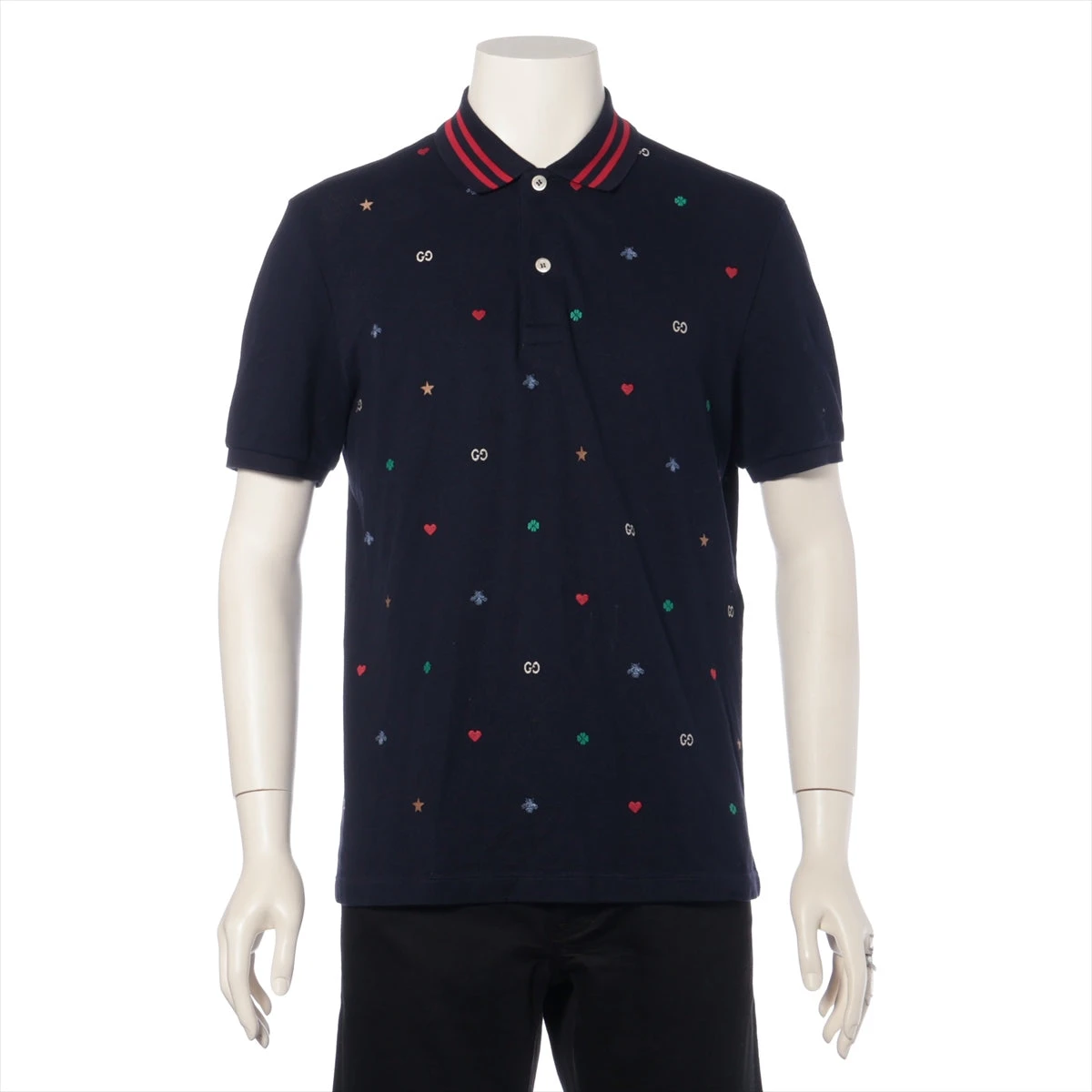 GUCCI アイボリー ネイビー ポロシャツ 中古・古着通販】GUCCI (グッチ) GG ストレッチコットン ポロシャツ