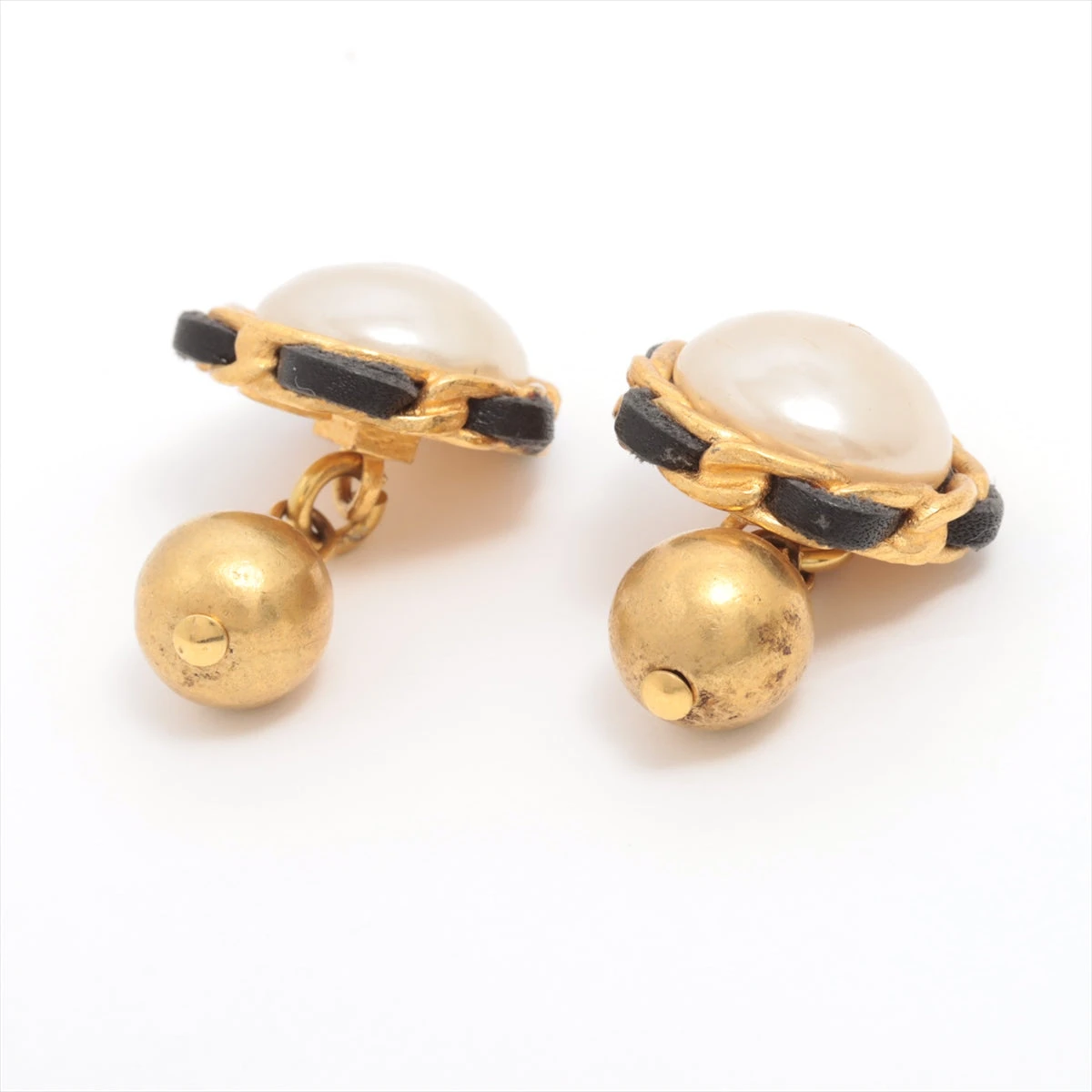 シャネル ココマーク カフス GP×フェイクパール×レザー ゴールド  