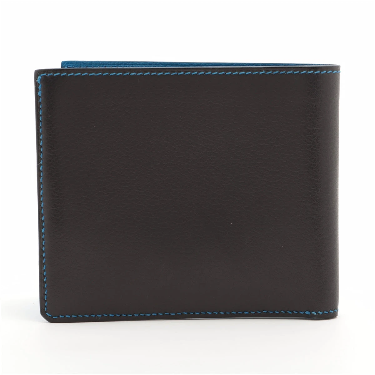 美品　エルメス Hセリエ コンパクト 二つ折り財布 シルバー金具 エルメス Hセリエ レザー コンパクトウォレット ブルー×ブラック