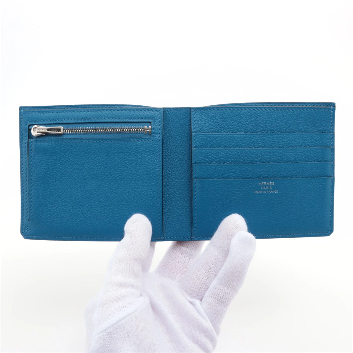 エルメス Hセリエ レザー コンパクトウォレット ブルー×ブラック エルメス Hセリエ レザー コンパクトウォレット ブルー×ブラック