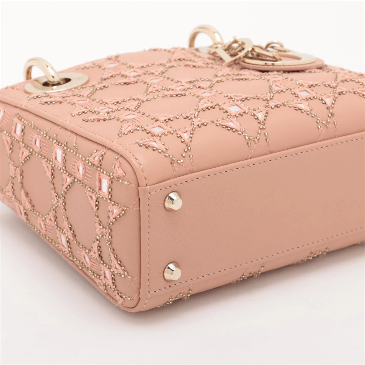 本物 クリスチャン ディオール Christian Dior レディディオール カナージュ 2WAY ショルダーバッグ ハンドバッグ ラムスキン レザー ピンク バッグ 中古 クリスチャンディオールレディディオール カナージュ 2WAY ピンク