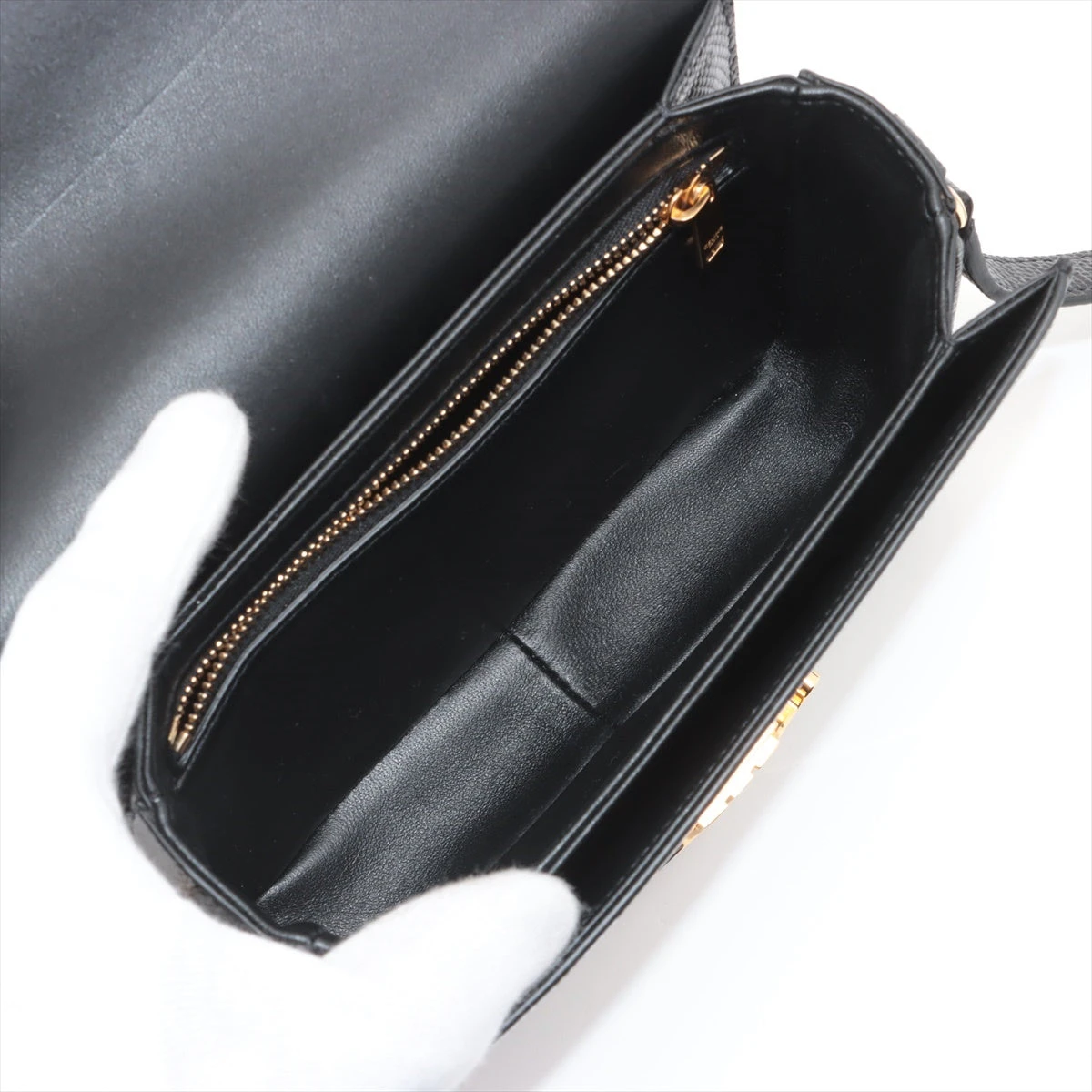 セリーヌ トリオンフ リザード ショルダーバッグ ブラック A3100537