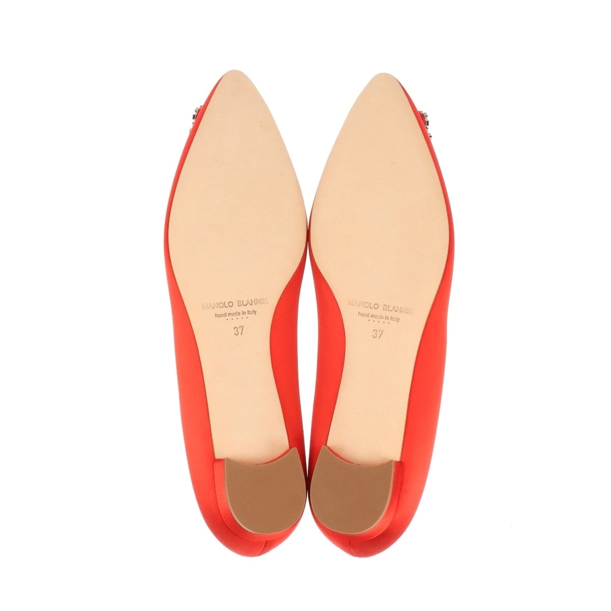 マノロブラニク ハンギシ サテン×レザー フラットパンプス 37