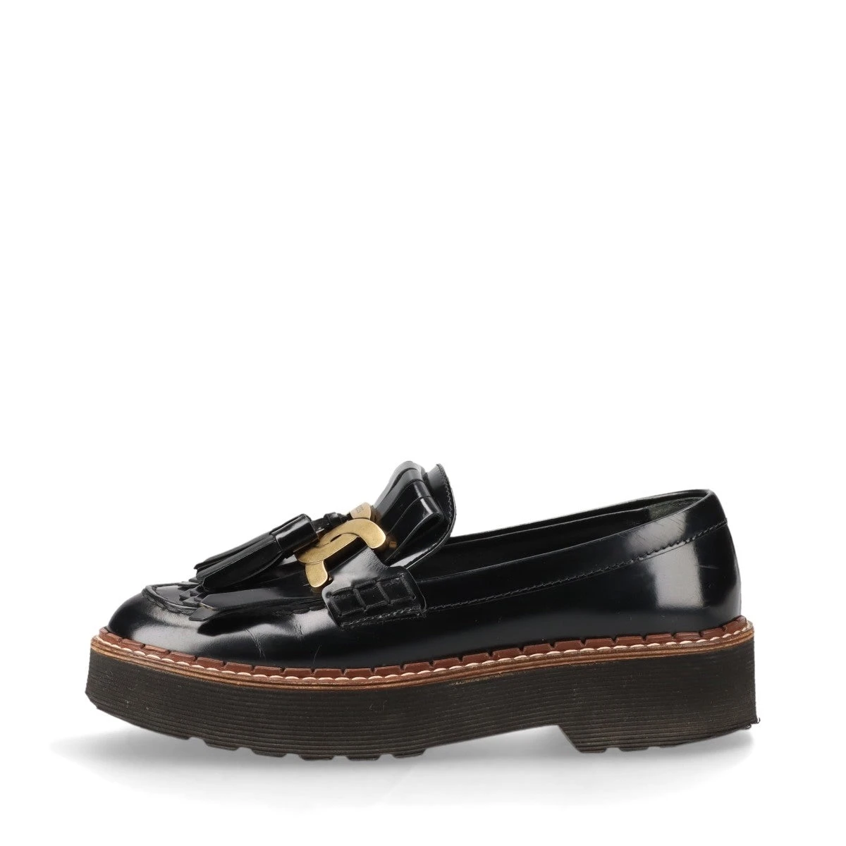 TOD'S ブラックレザーローファーケイトブラック37