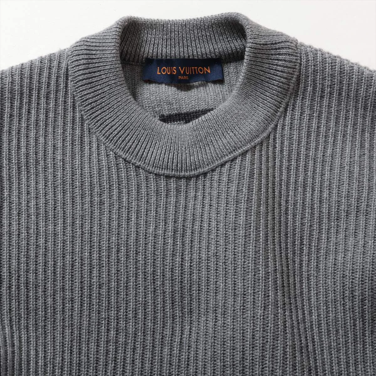 ヴィトン 19AW ウール ニット M メンズ グレー RM192 ワールドロゴ 