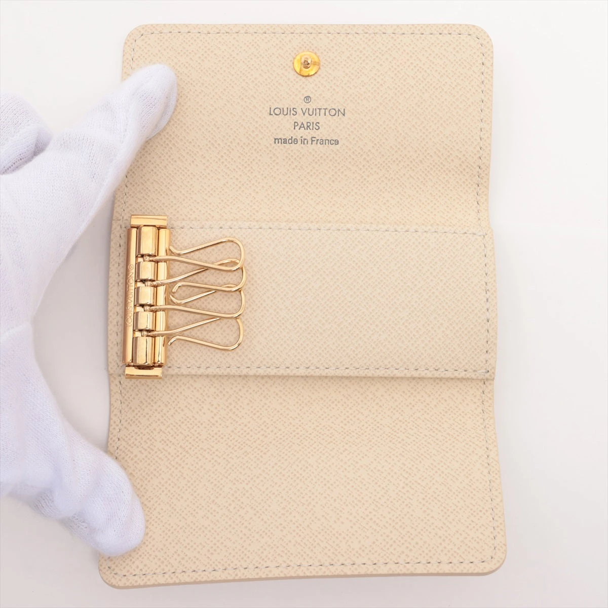 【美品】LOUIS VUITTON  N60020  4連 キーケースアイボリー ヴィトン ダミエアズール ミュルティクレ4 N60020 アイボリー