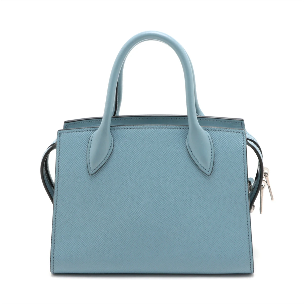 美品☆プラダサフィアーノキュイールブルーグレー2wayハンドバッグ